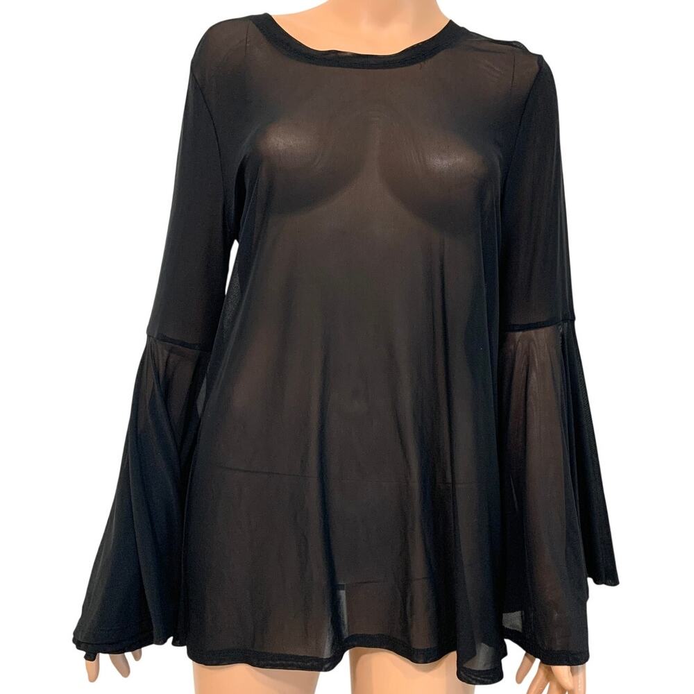 Torrid 0 sheer mesh bell sleeve layering top blouse TLS2 3337